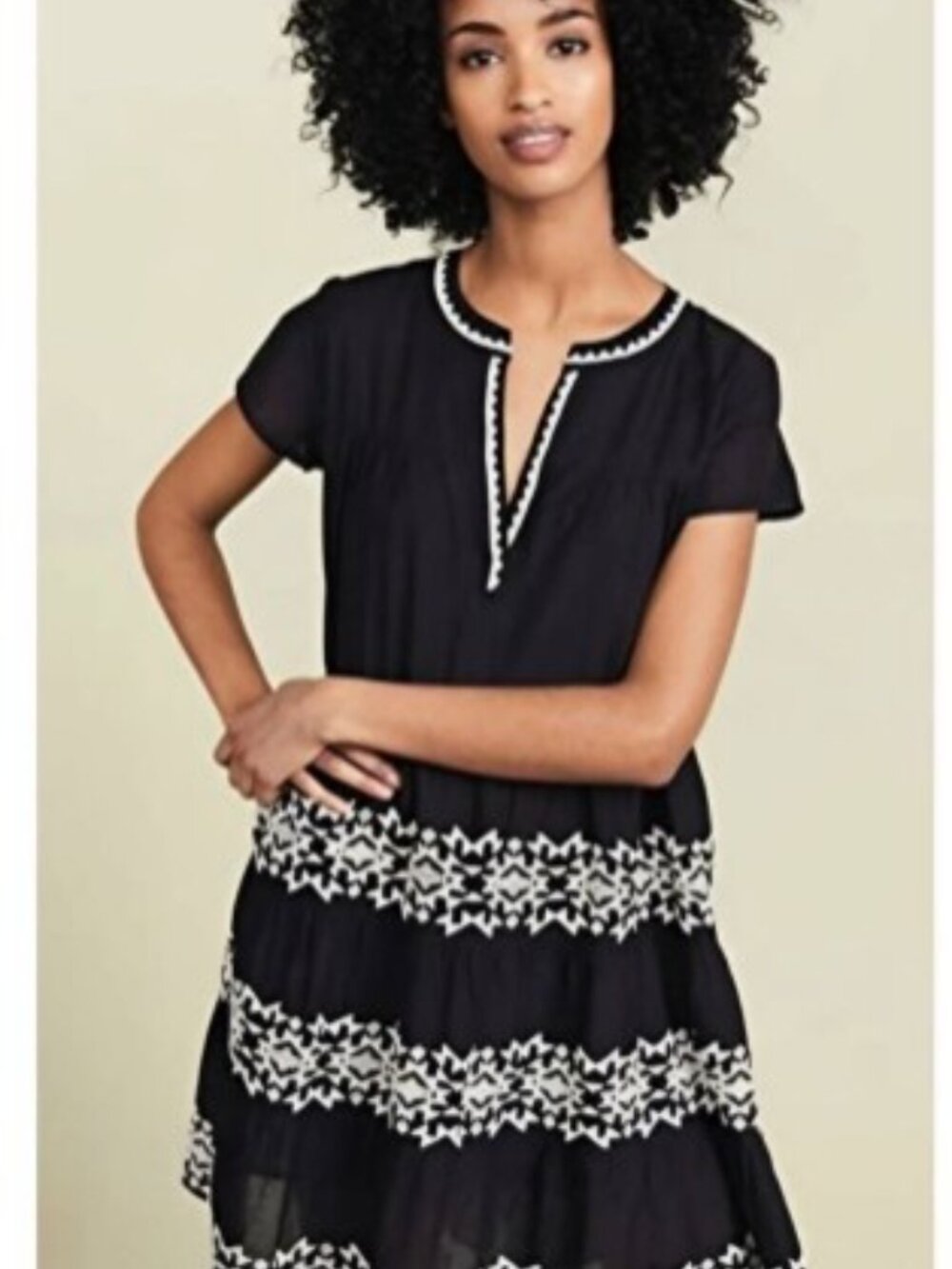 ROLLER RABBIT Pamela Embroidered Dress Size M Black 100% Cotton